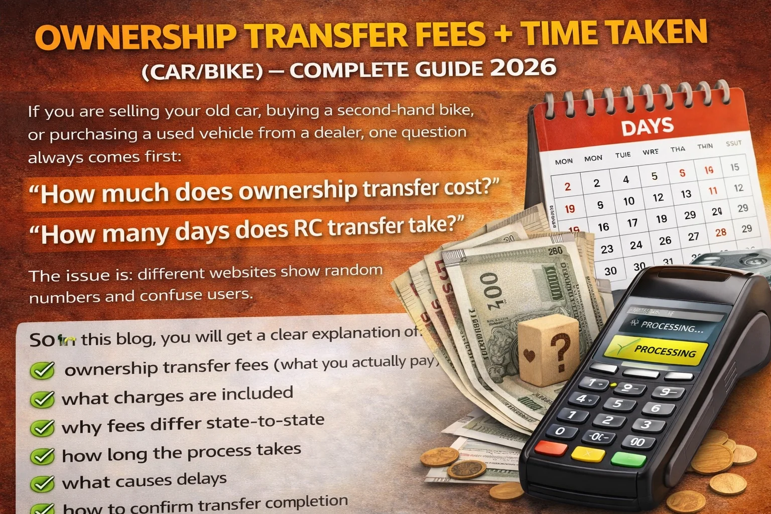 Ownership transfer fees and time taken - car and bike