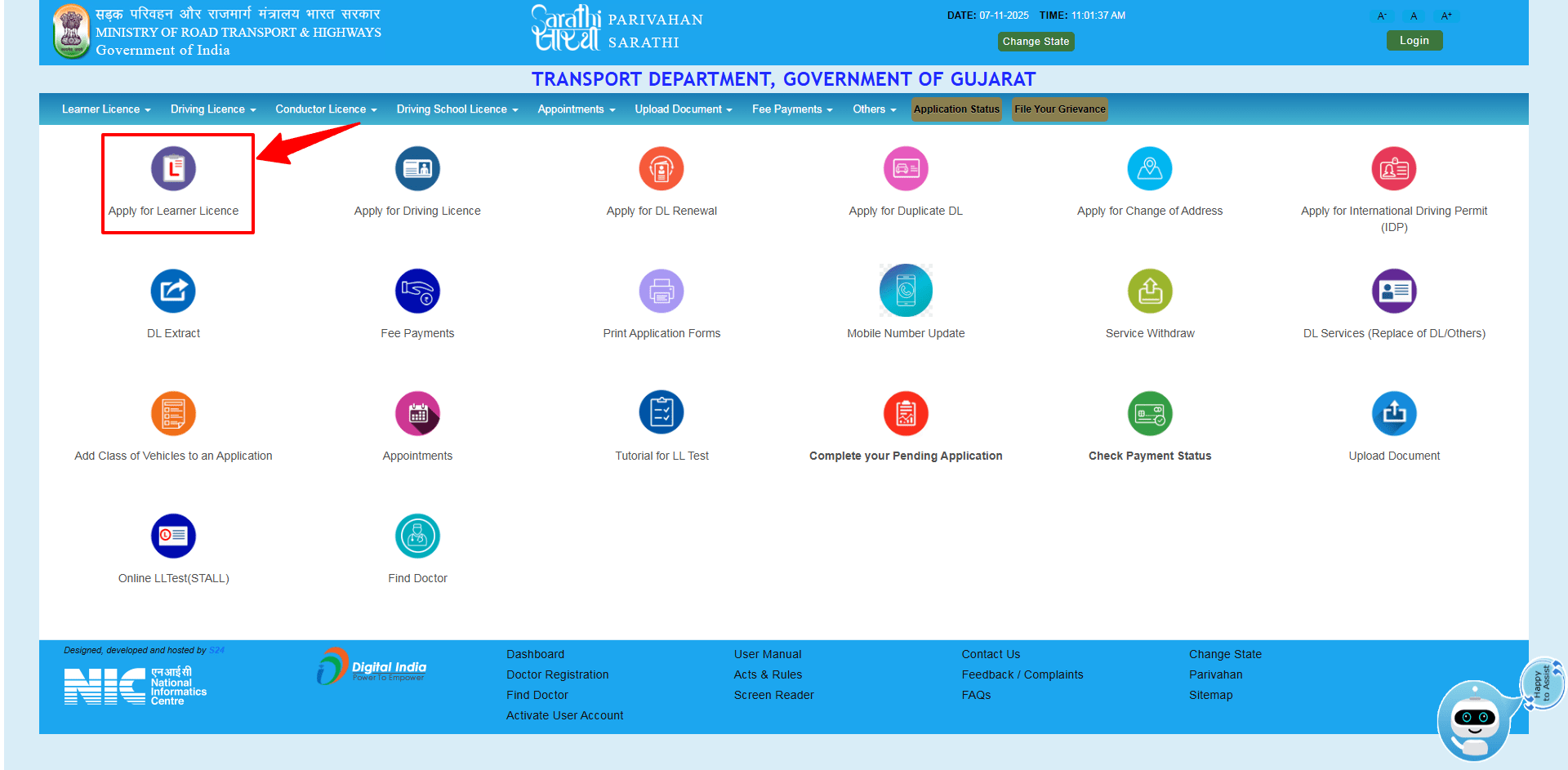 Step 3: Click Apply for Learner's License